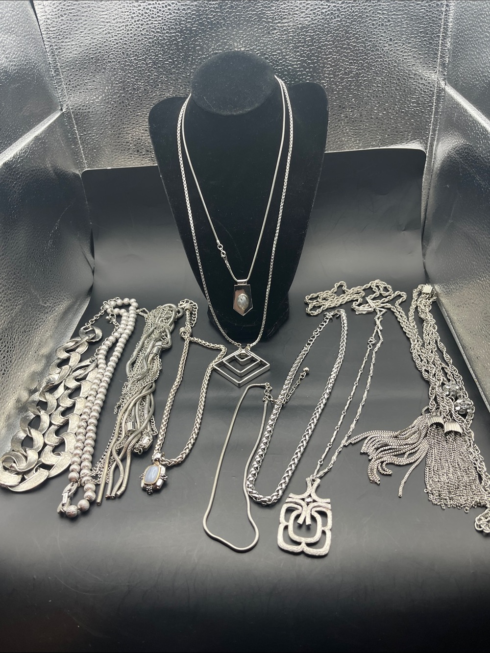 11 PCS! LOT Sterling-Style Silver Tone Necklaces VINTAGE